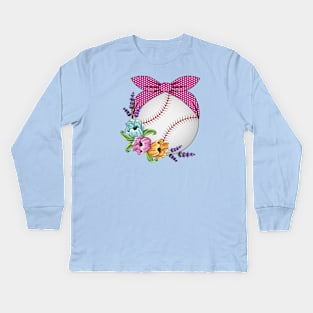 Baseball Floral Design Kids Long Sleeve T-Shirt